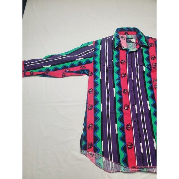 Wrangler Brushpopper Shirt Sz Xlong Tails 16.5-36 Striped Native American Aztec - Picture 2 of 16